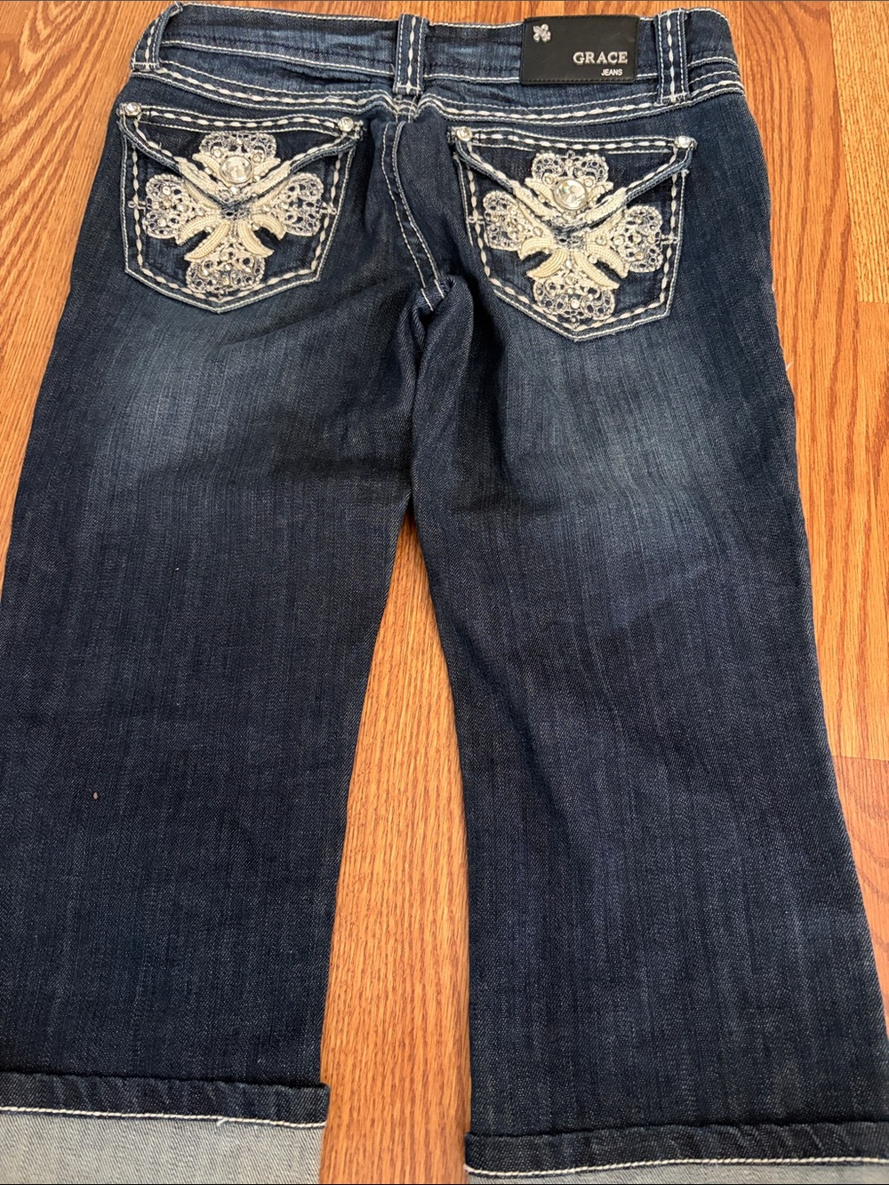 Grace Dark Blue Embroidered Bootcut Jeans